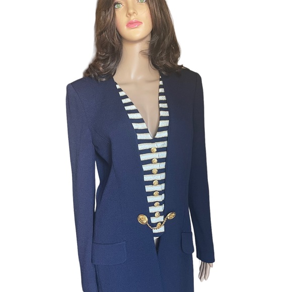 St. John collection Layered wool knit blue gold blazer/coat size 12 - Picture 15 of 16